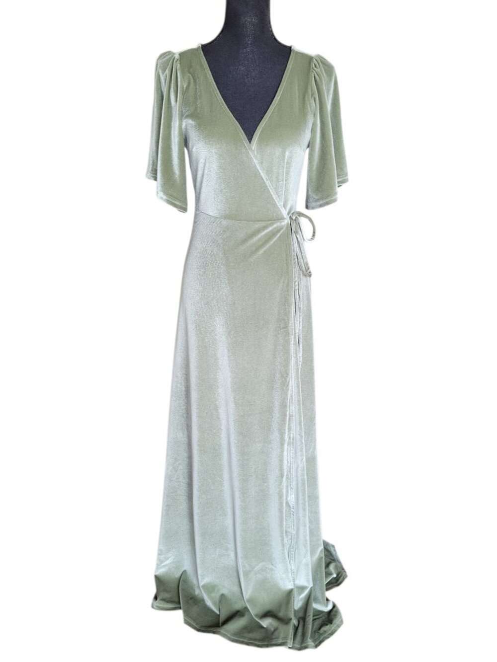 Baltic Born Sage Green Katelyn Velvet Wrap Maxi Dress Women's Size S